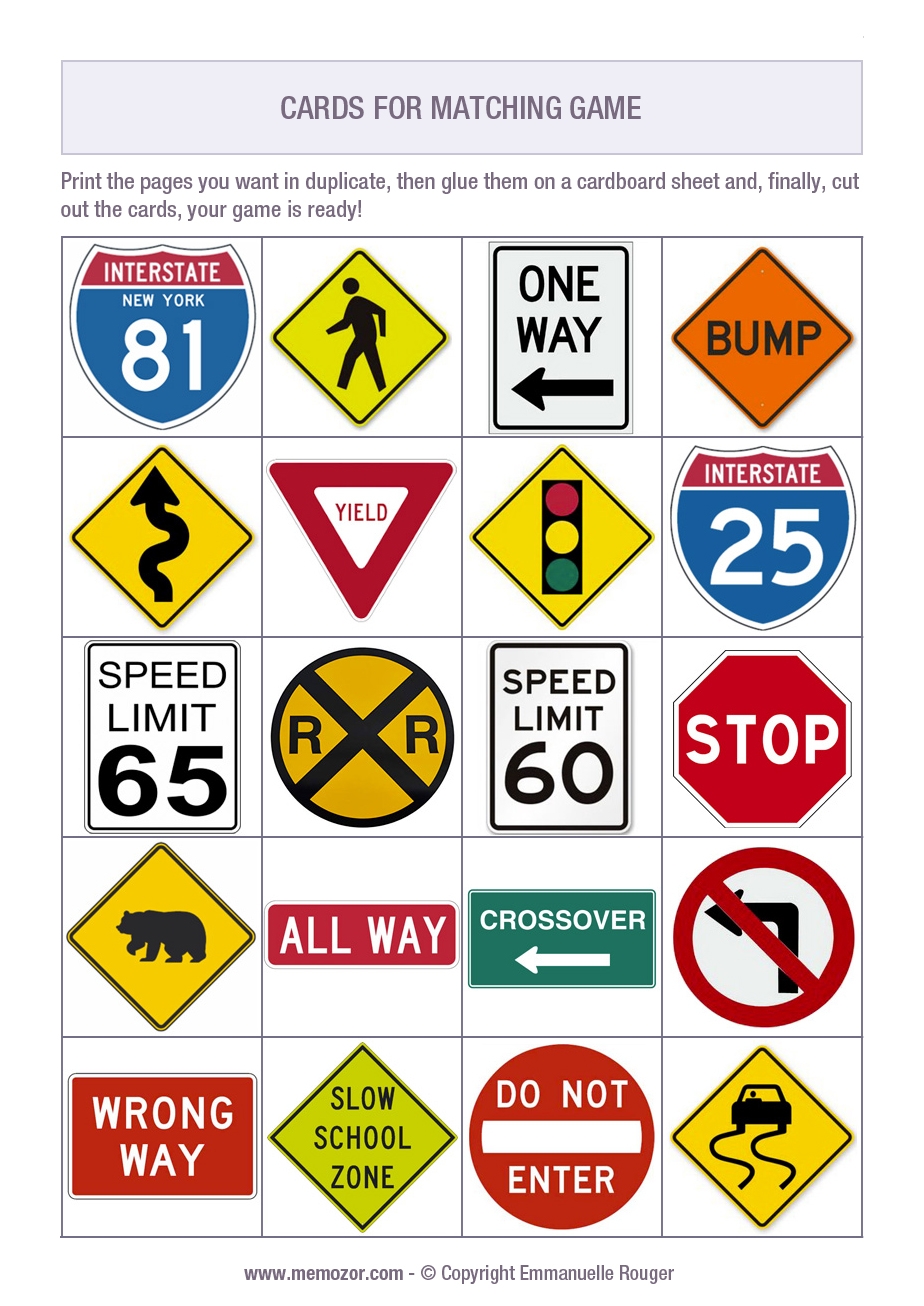 Printable Road Signs 30 Cards To Cut Out Memozor Worksheets Library