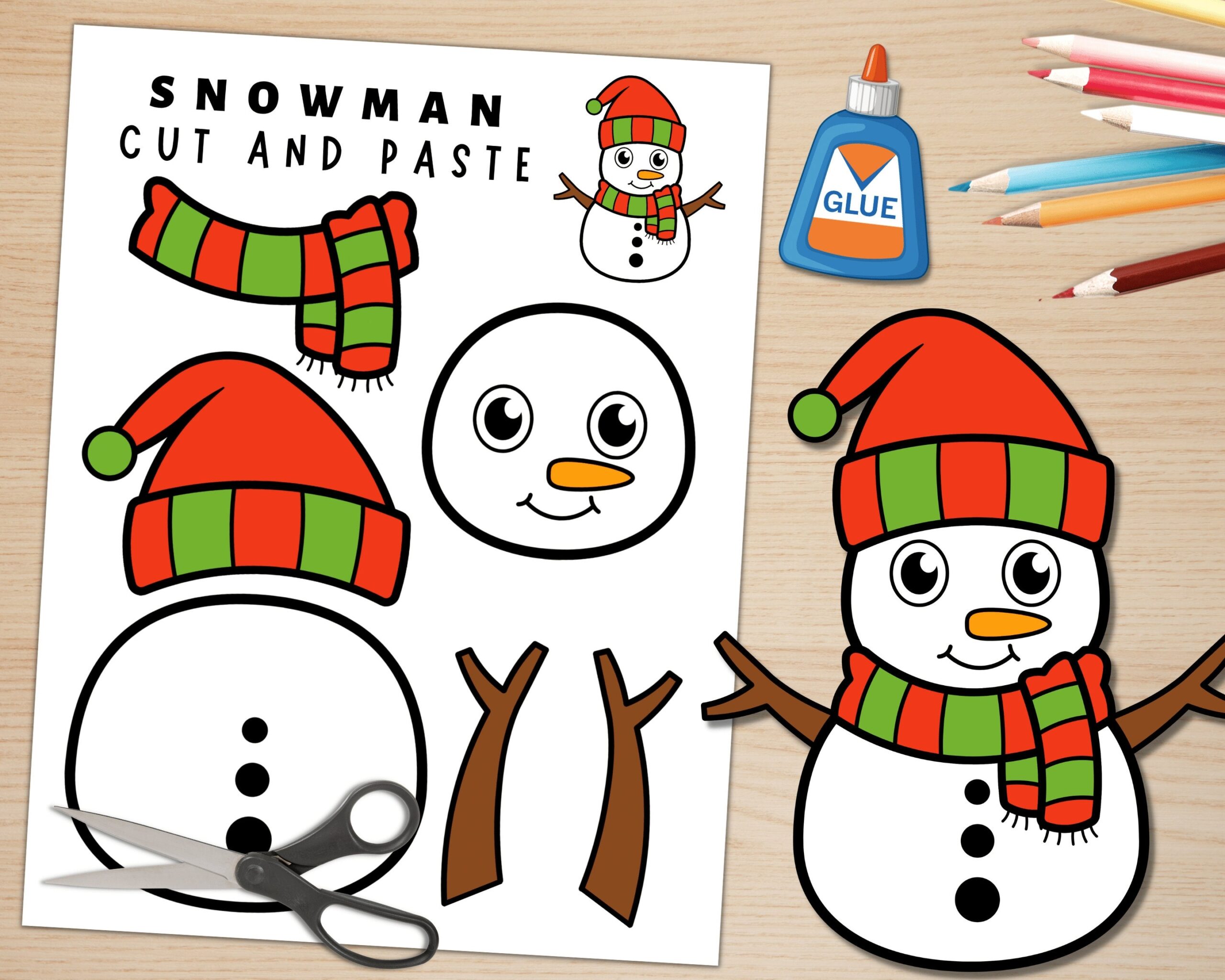 Printable Snowman Craft Template For Kids Winter Activities Color Cut And Glue Build A Snowman Digital Download PDF Etsy