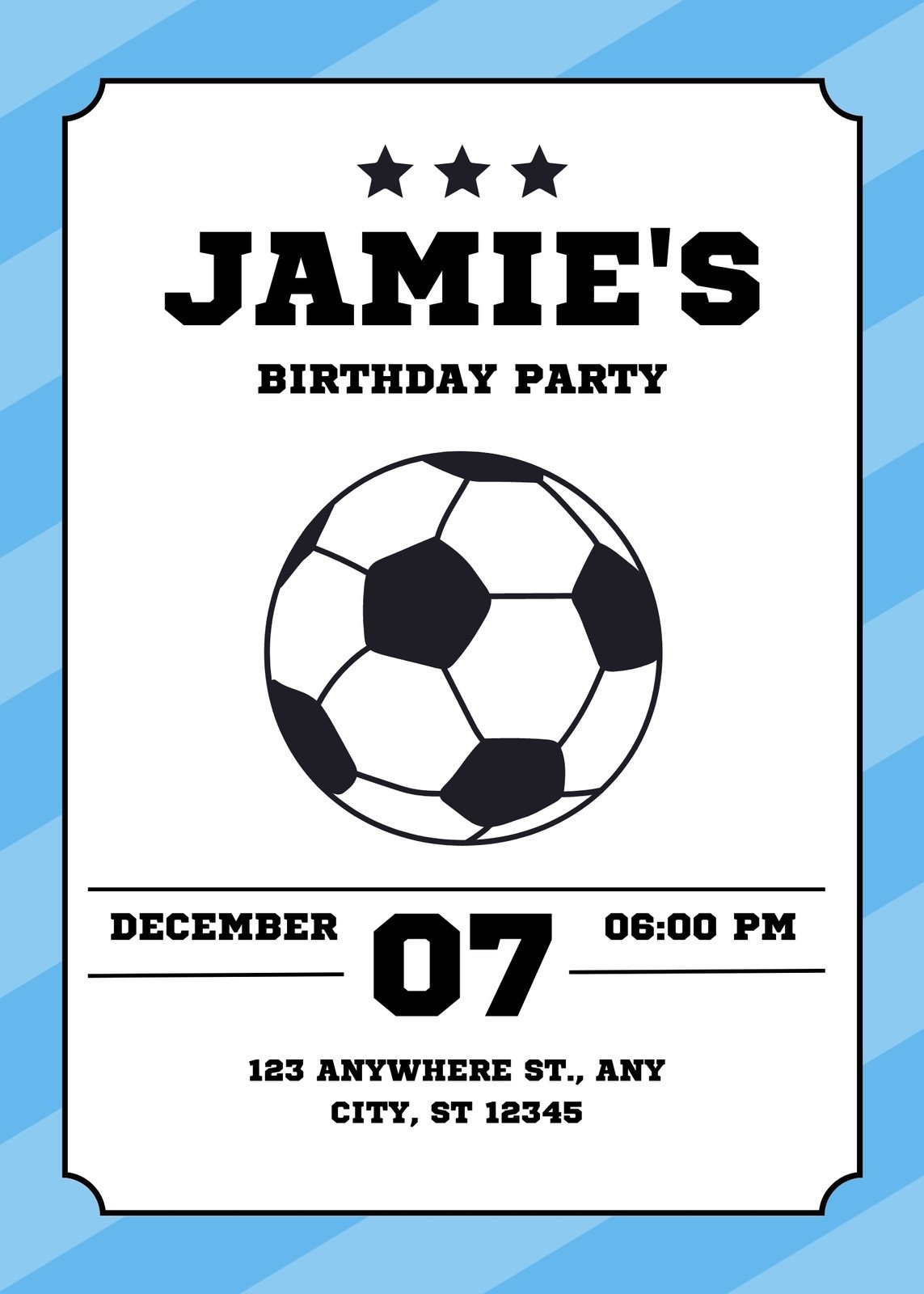 Printable Soccer Ticket Birthday Party Invitation Template ARRA 