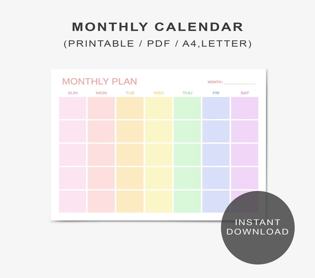Rainbow Monthly Planner Printable Digital Colorful Cute Monthly Calendar Wide Planner Goodnotes Monthly Schedule Template PDF Download Etsy UK