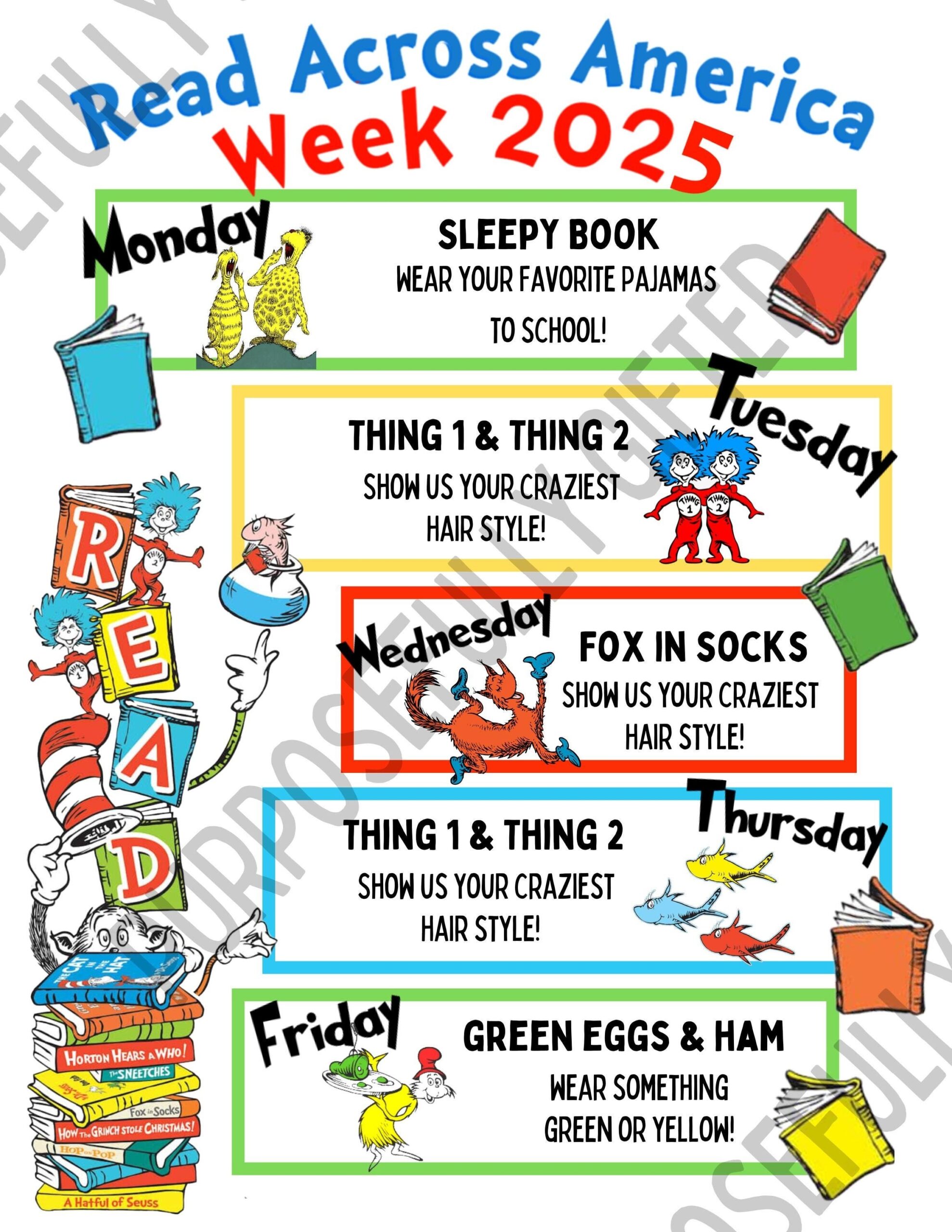 Read Across America Week 2025 School Spirit Week Schedule School 