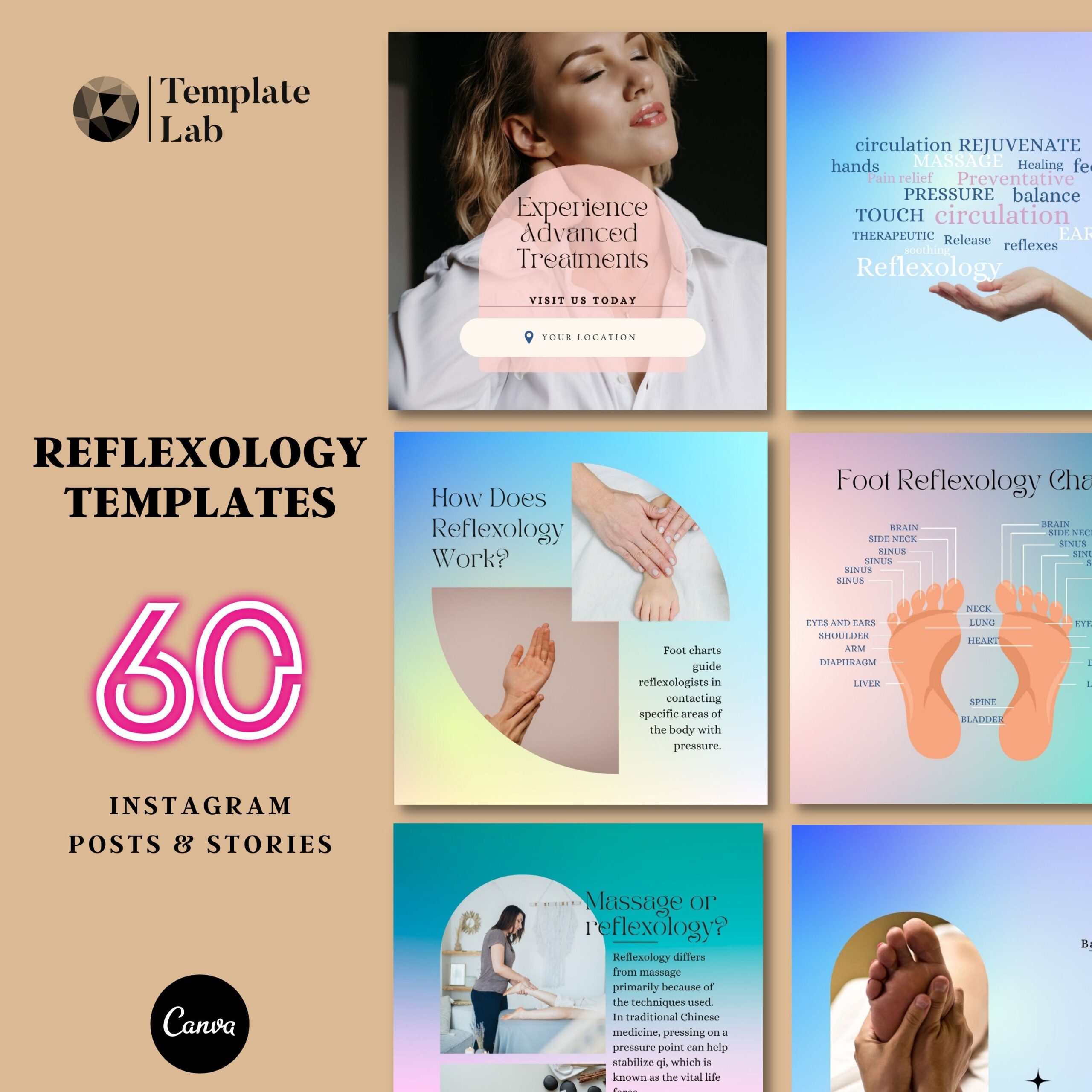 Reflexology Instagram Template Reflexology Foot Instagram Content Holistic Template Massage Instagram Post Canva Instagram Etsy