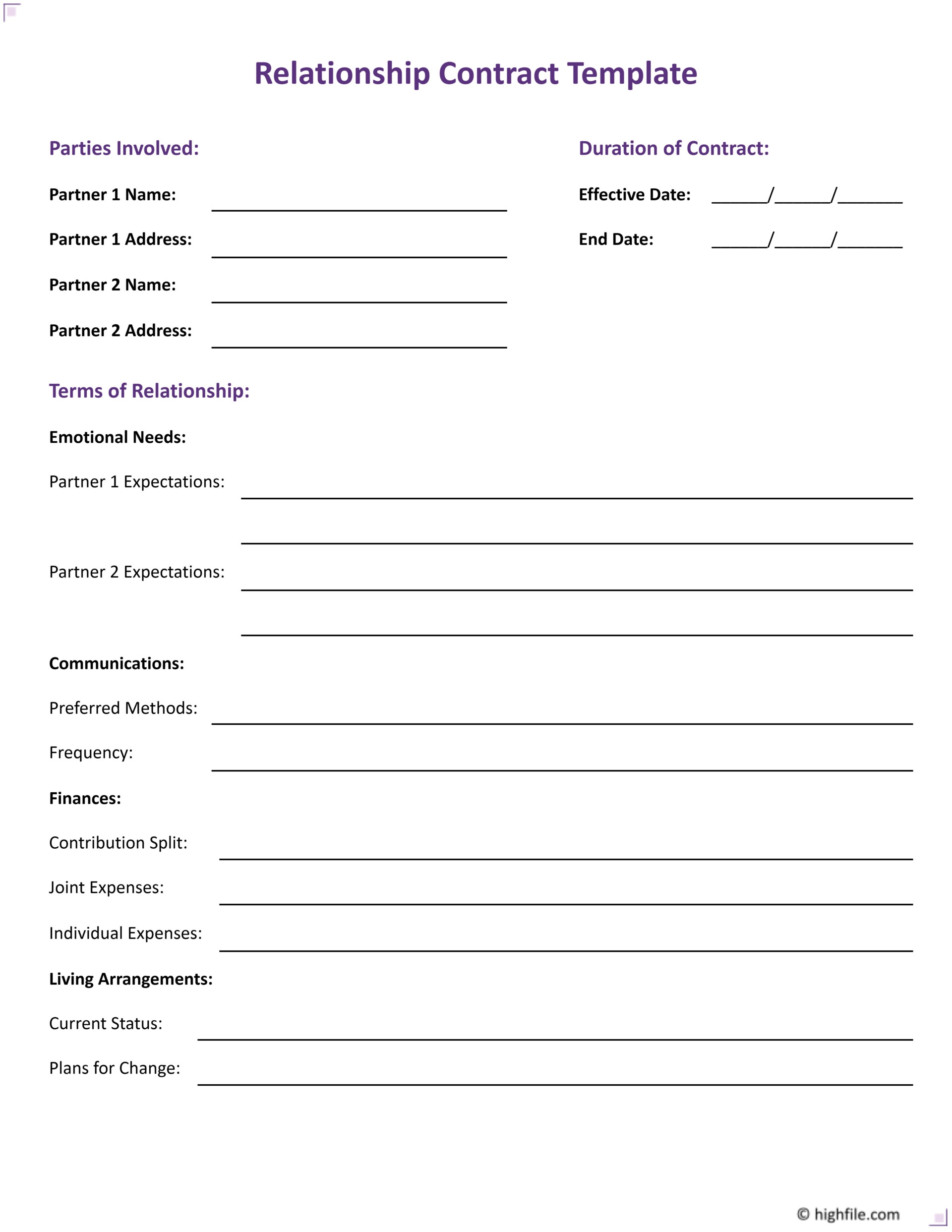 Relationship Contract Template Word Google Docs Highfile