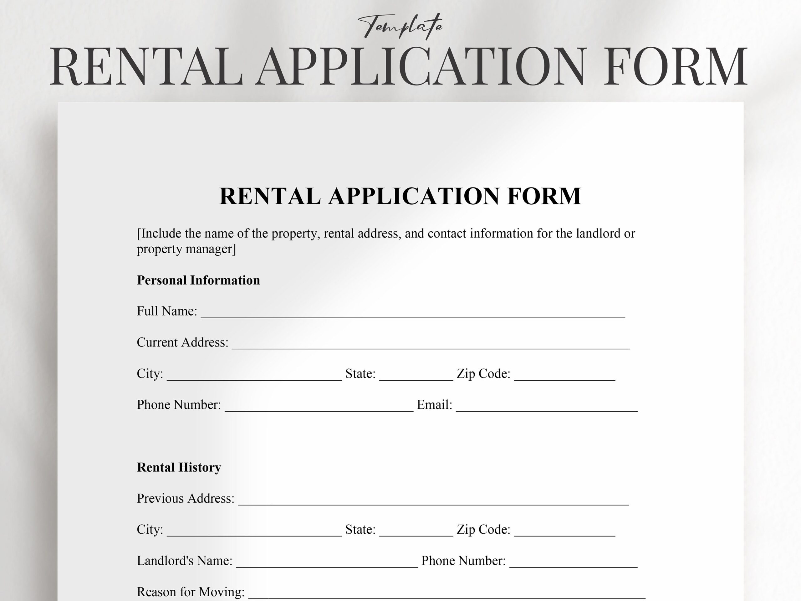 Free Printable Blank Rental Application
