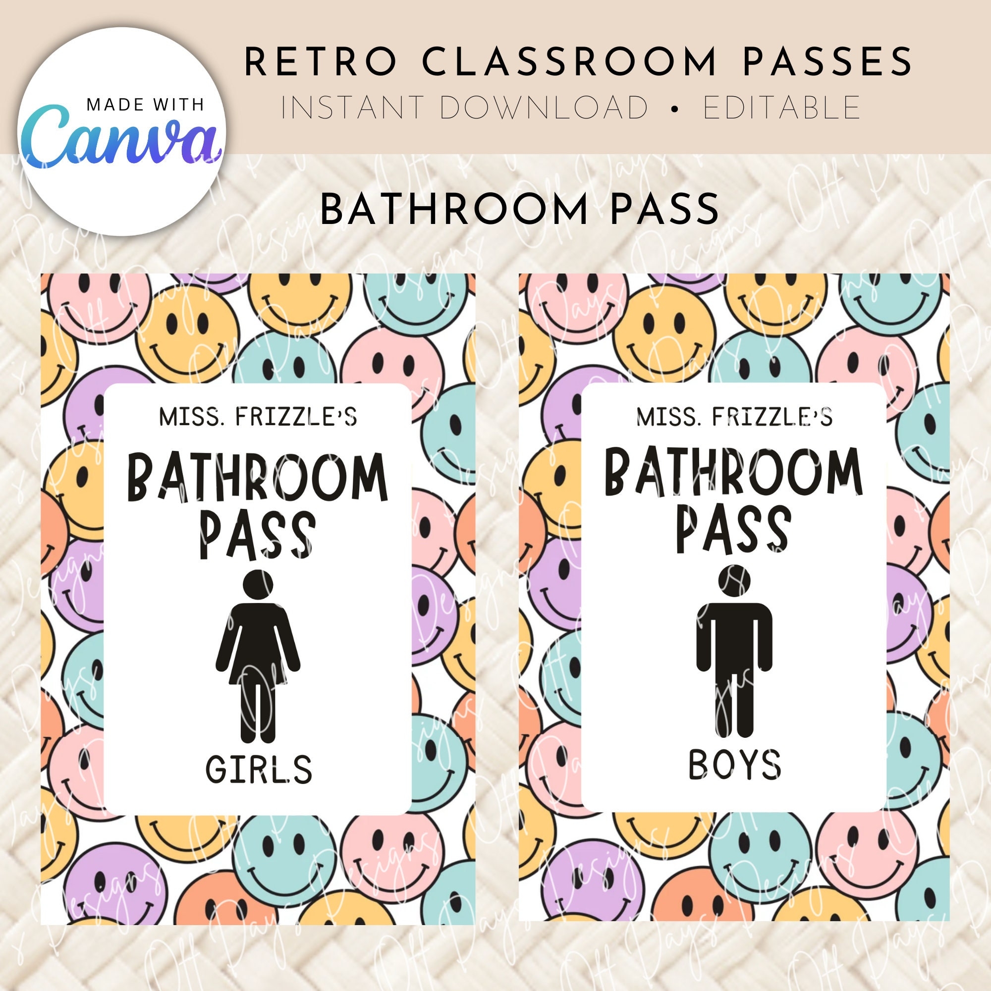Retro Theme Classroom Bathroom hall Passes For Teachers Canva Editable Template DIGITAL Customizable Printable Etsy Retro Theme Classroom Bathroom hall Passes For Teachers Canva Editable Template DIGITAL Customizable Printable Etsy