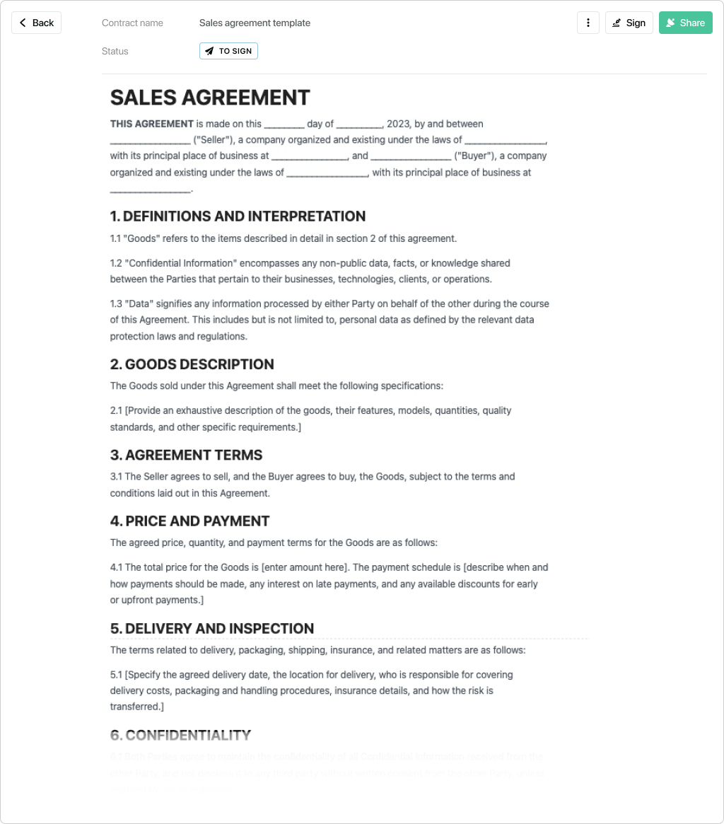 Sales Contract Template Free To Use