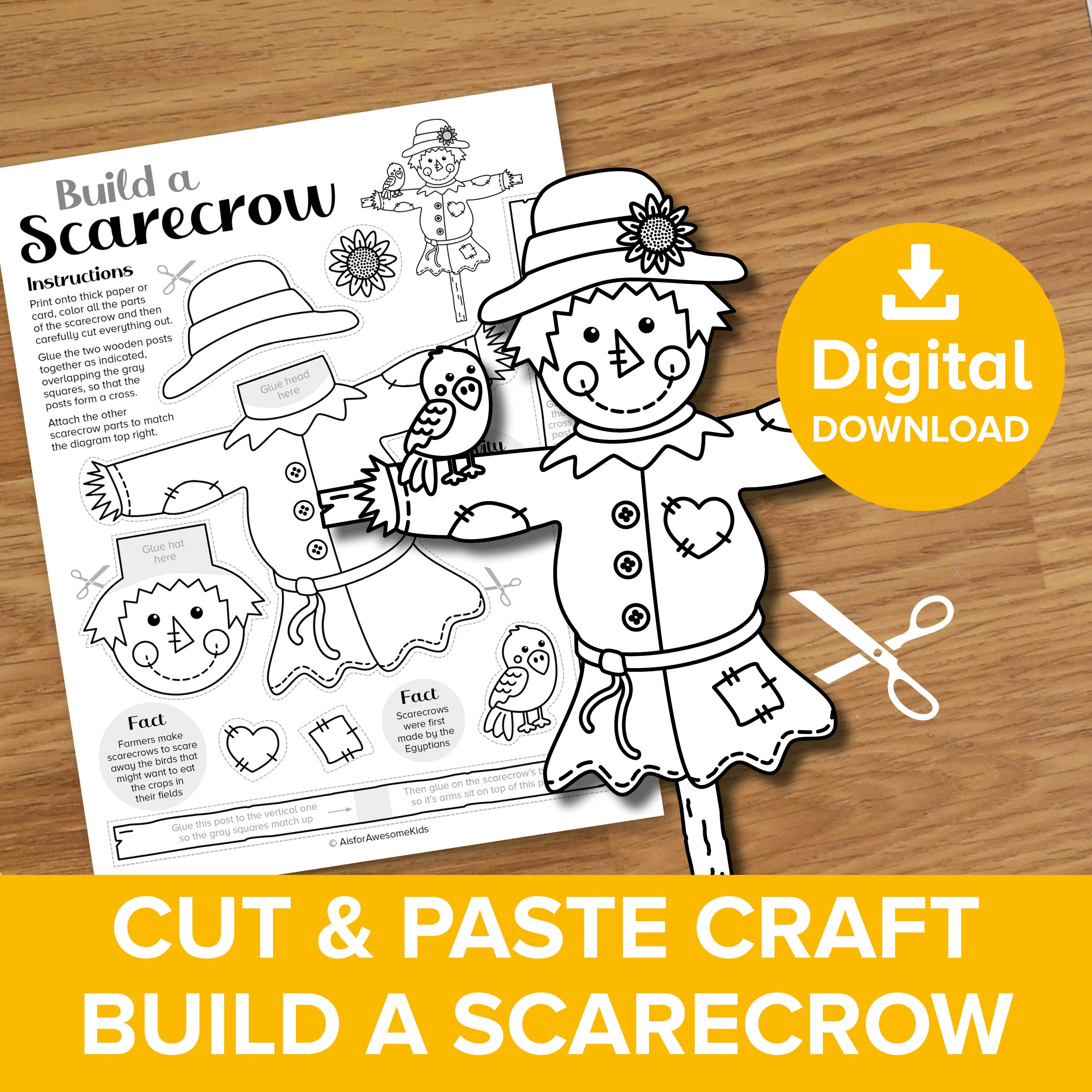 Scarecrow Cut U0026 Paste Craft Color And Build Autumn Straw Man Kids Paper Doll Art Kit Harvest Guardian Farm Puppet Fall Printable Activity Etsy