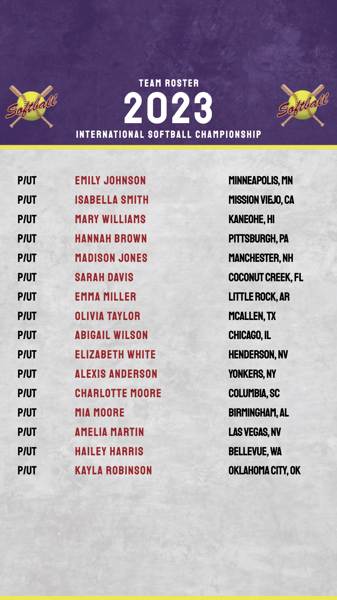 Softball Team Roster Editable Design Kickly