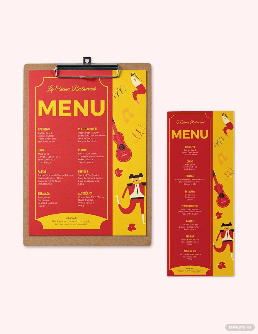 Spanish Menu Template Free Printable