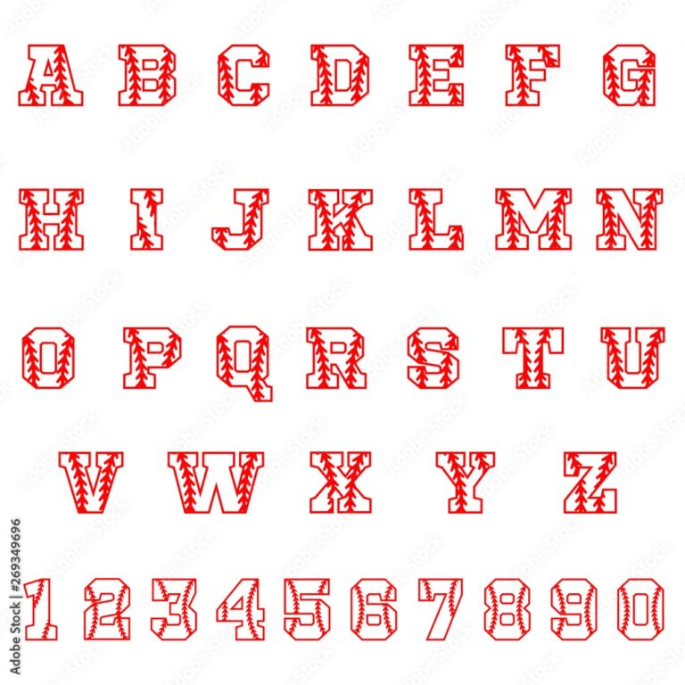 Sport Alphabet Letters And Numbers On White Background Vintage