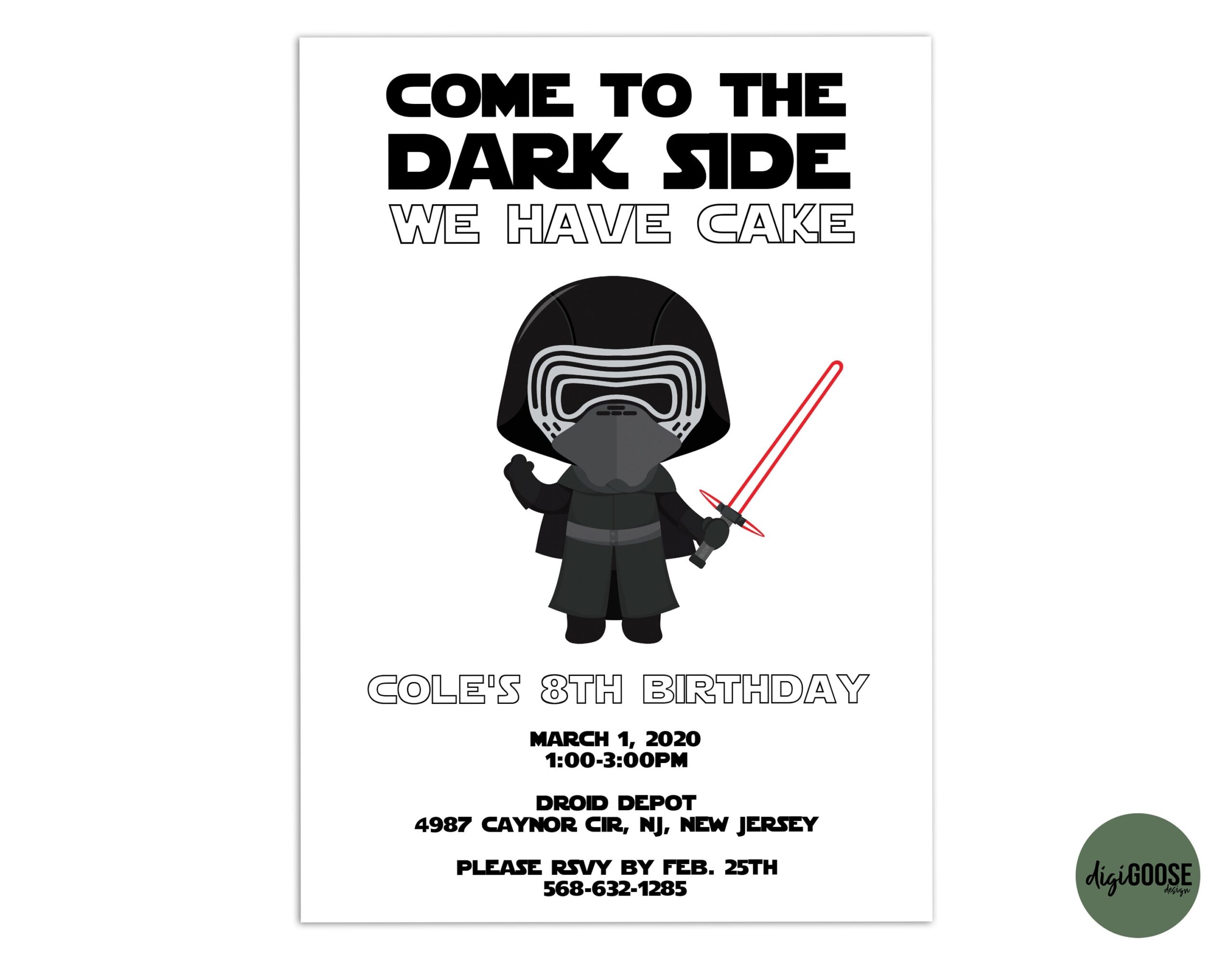 Star Wars SELF EDITABLE PDF Template Star Wars Dark Side Birthday Party Printable Birthday Party Invite Instant Download Kylo Ren