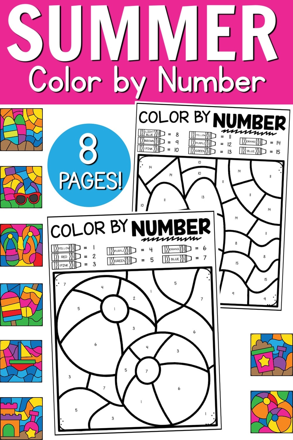 Summer Color By Number Free Printables