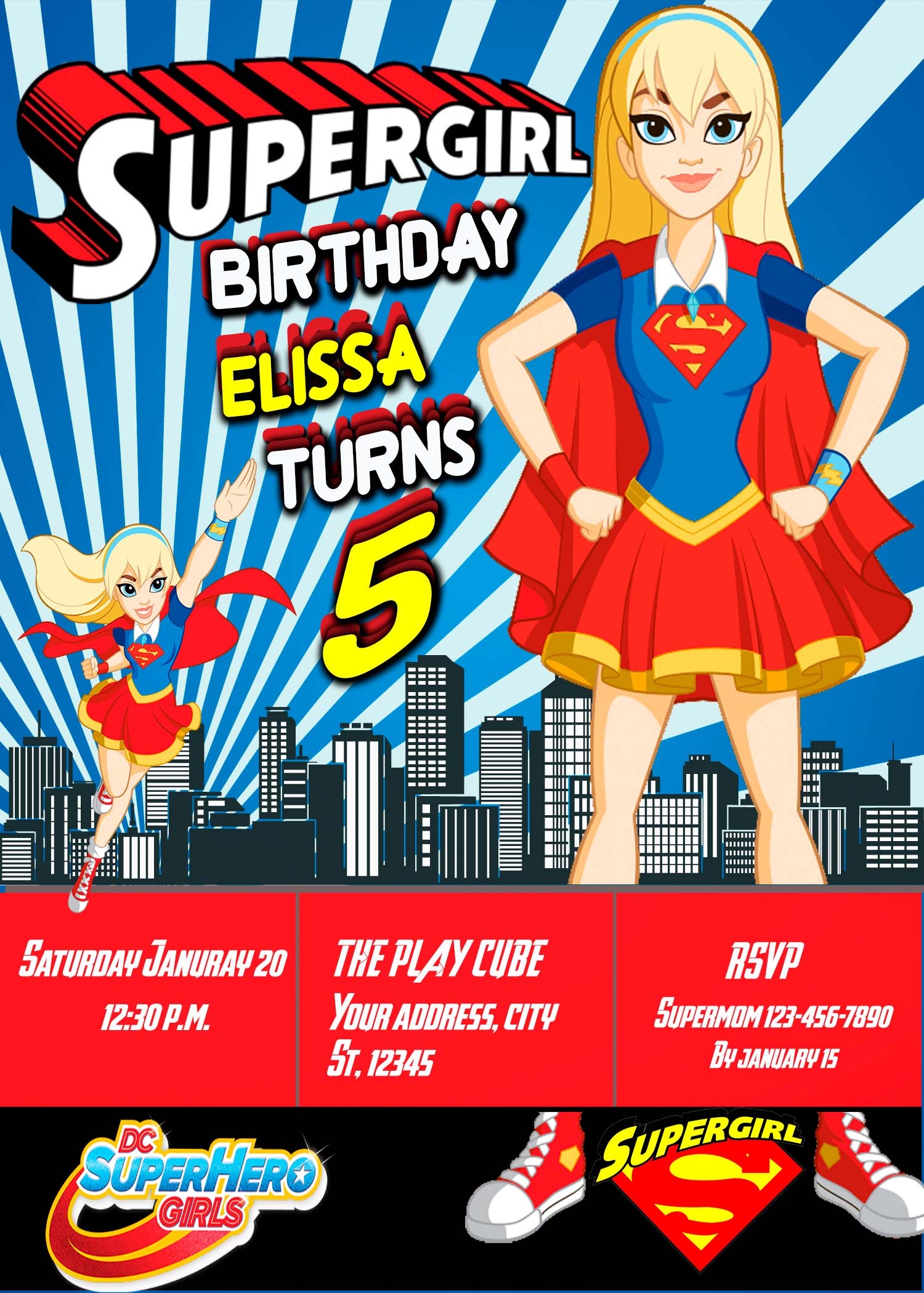 Supergirl Birthday Party Invitation Gorgeous Invite