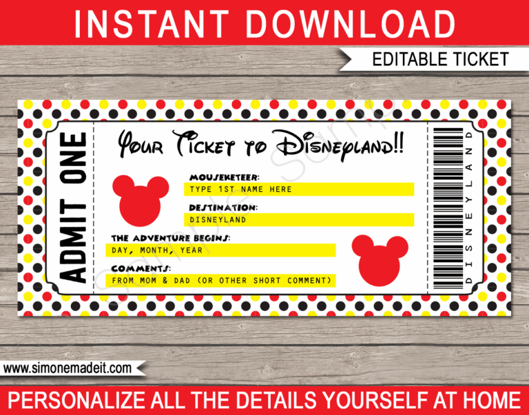 Template Free Printable Surprise Disney Tickets