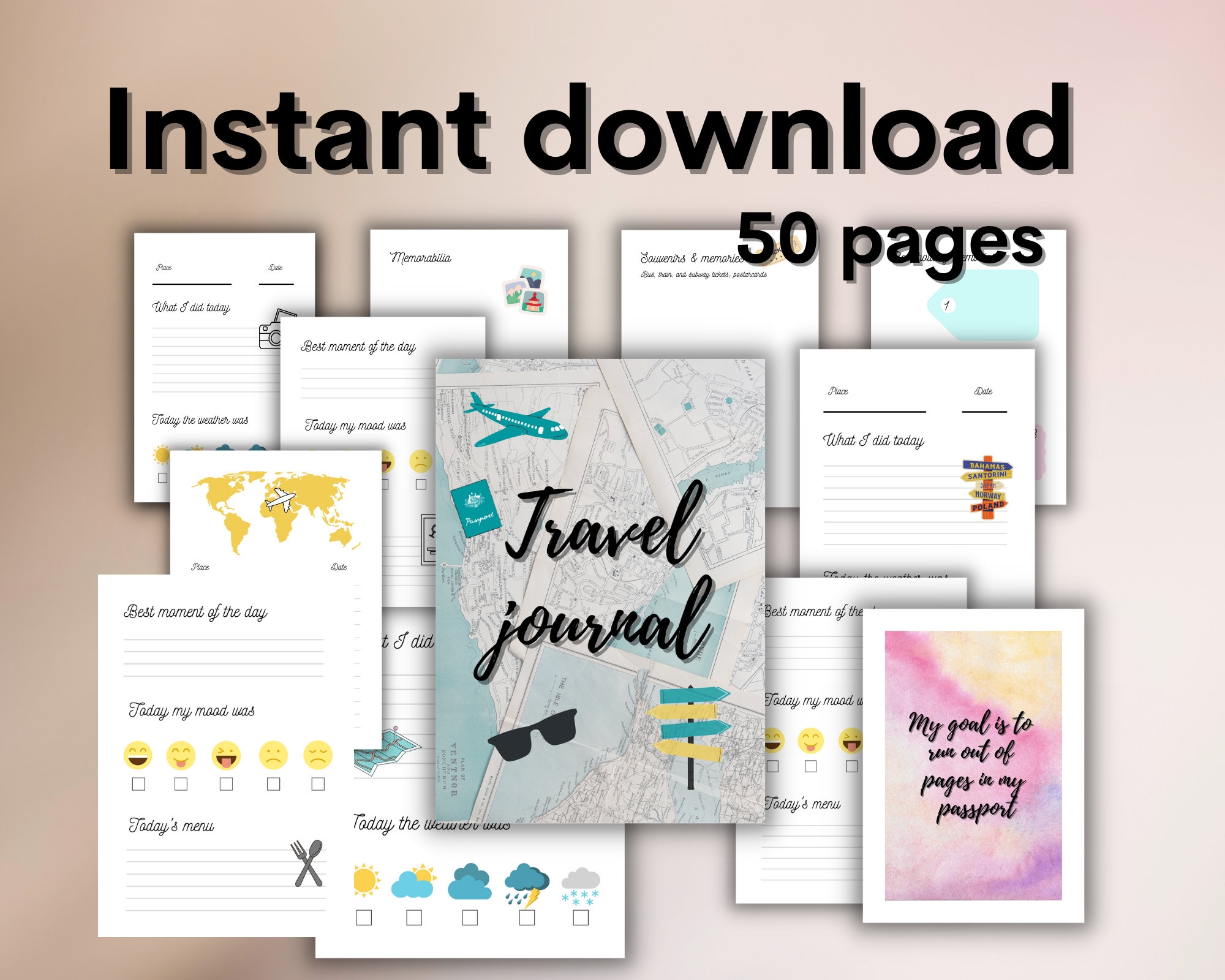 Travel Journal Printable Travel Diary Trip Itinerary Travel Gift Digital Journal Holiday Journal Digital Diary Printable Diary Etsy