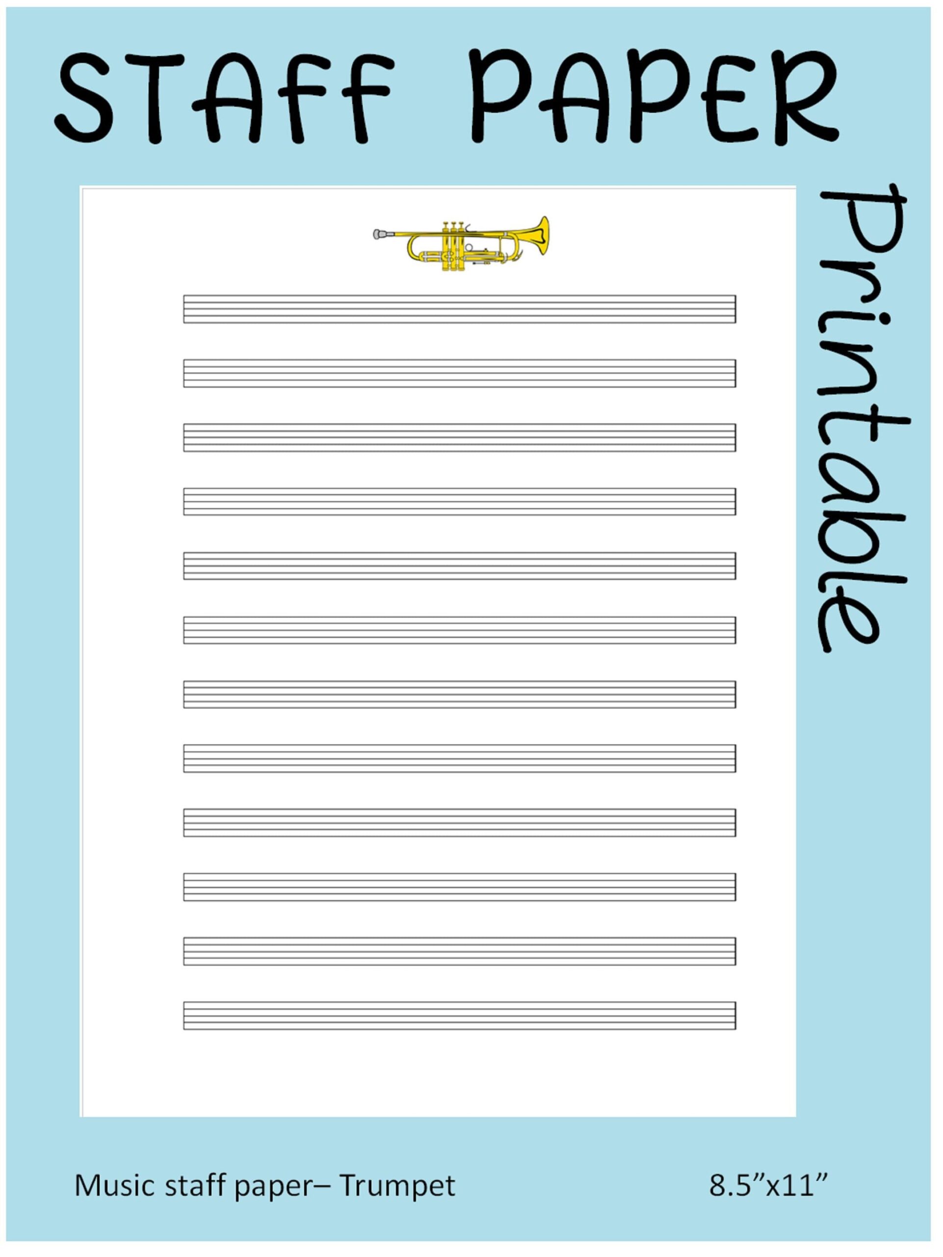 TRUMPET Printable Sheet Music Paper Instant Download Blank 