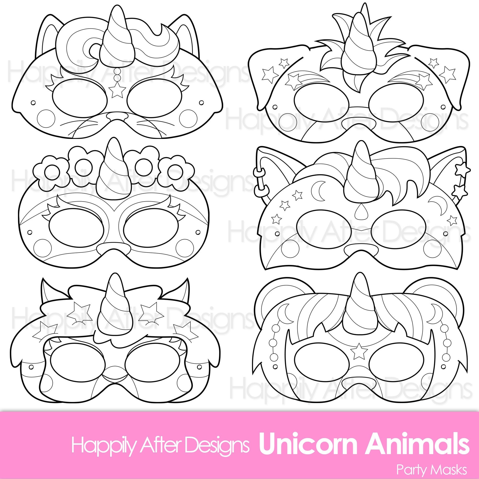 Unicorn Animals Printable Coloring Masks Unicorn Mask Cat Mask Dog Mask Unicorn Costume Fox Mask Bear Mask Sloth Llapa Coloring Etsy Australia