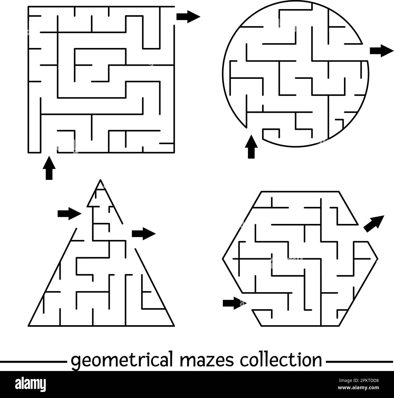 Vector Maze Template Set Blank Black And White Square Round Polygon Triangle Shaped Geometrical Labyrinth Collection Preschool Printable Educatio Stock Vector Image Art Alamy