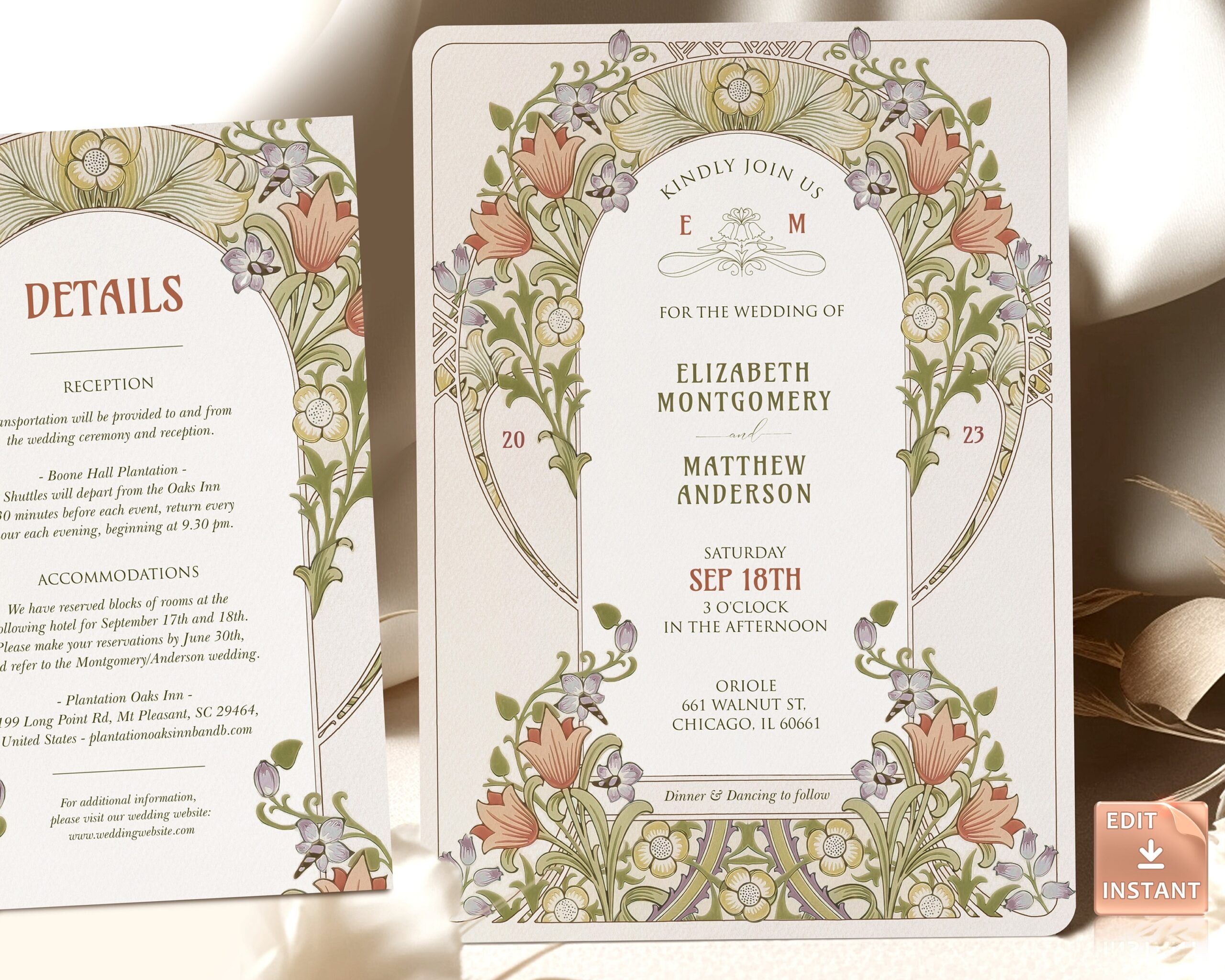 Victorian Wedding Invitation Template By William Morris Vintage 