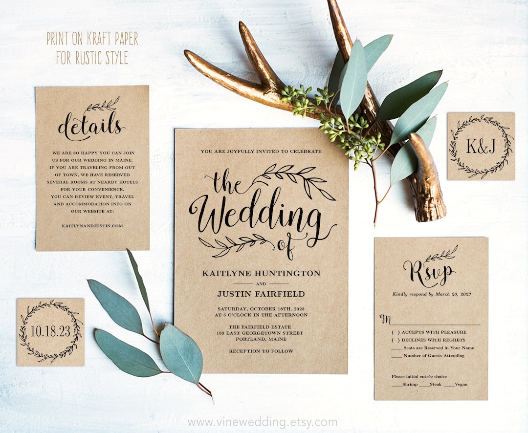 Vintage Wedding Invitation Set Editable Wedding Invitation 
