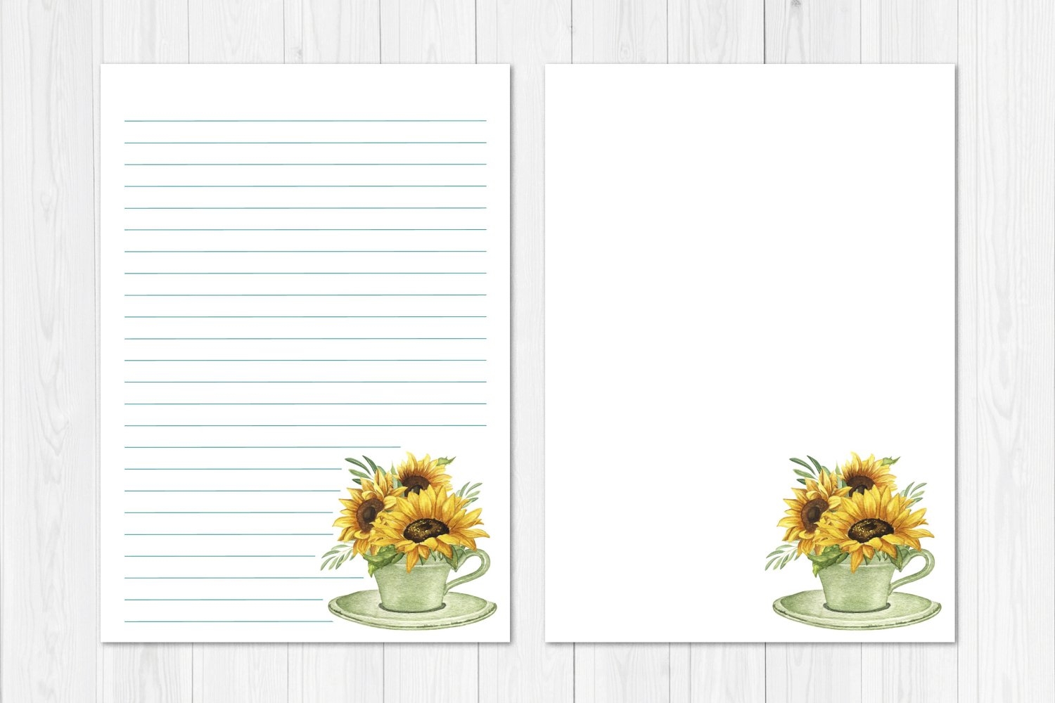 Watercolor Sunflower Stationary Template
