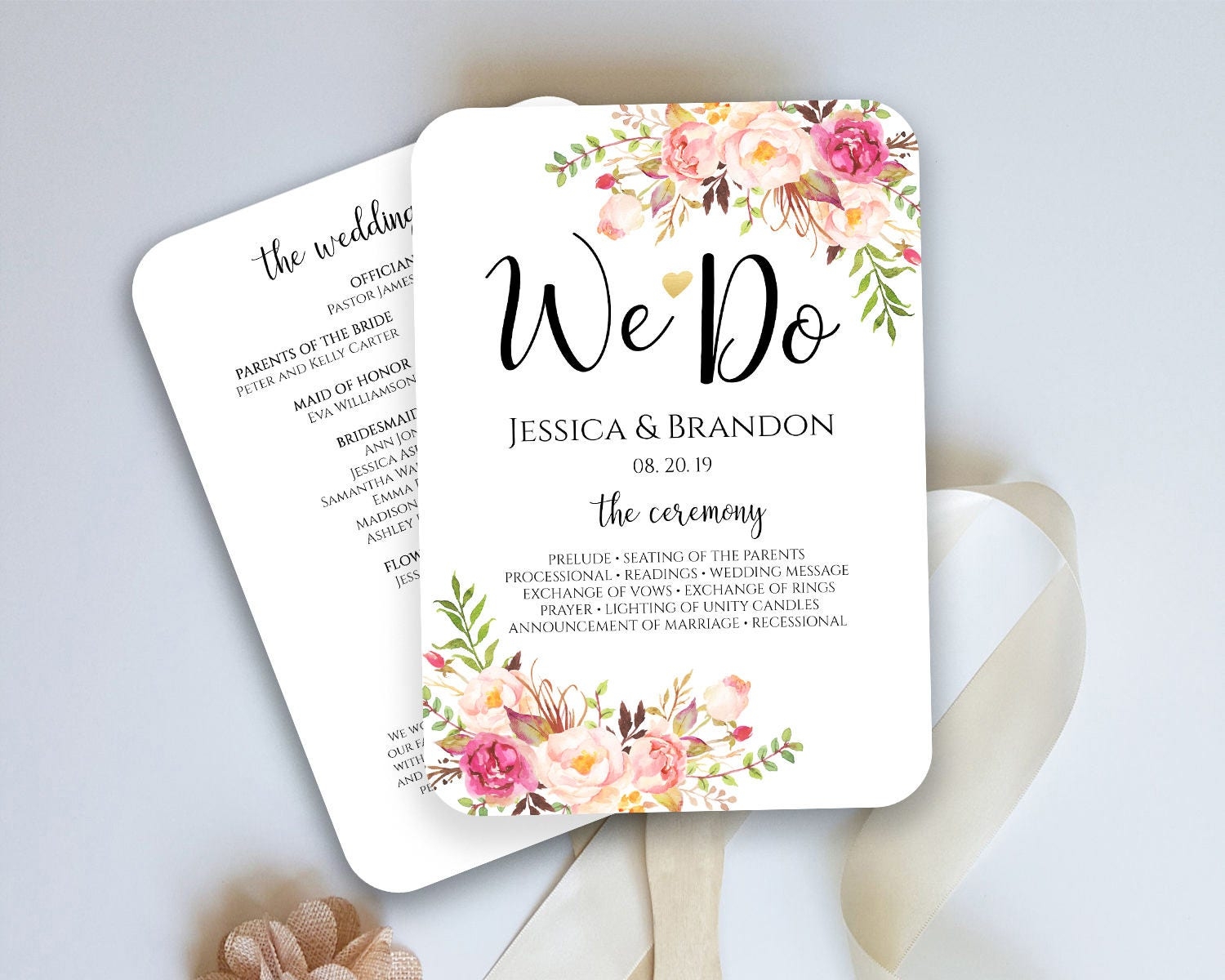 Wedding Program Fan Template Ceremony Program Fan Wedding Fan Program Template Wedding Programs For Wedding Instant Download Pastel Blooms Etsy