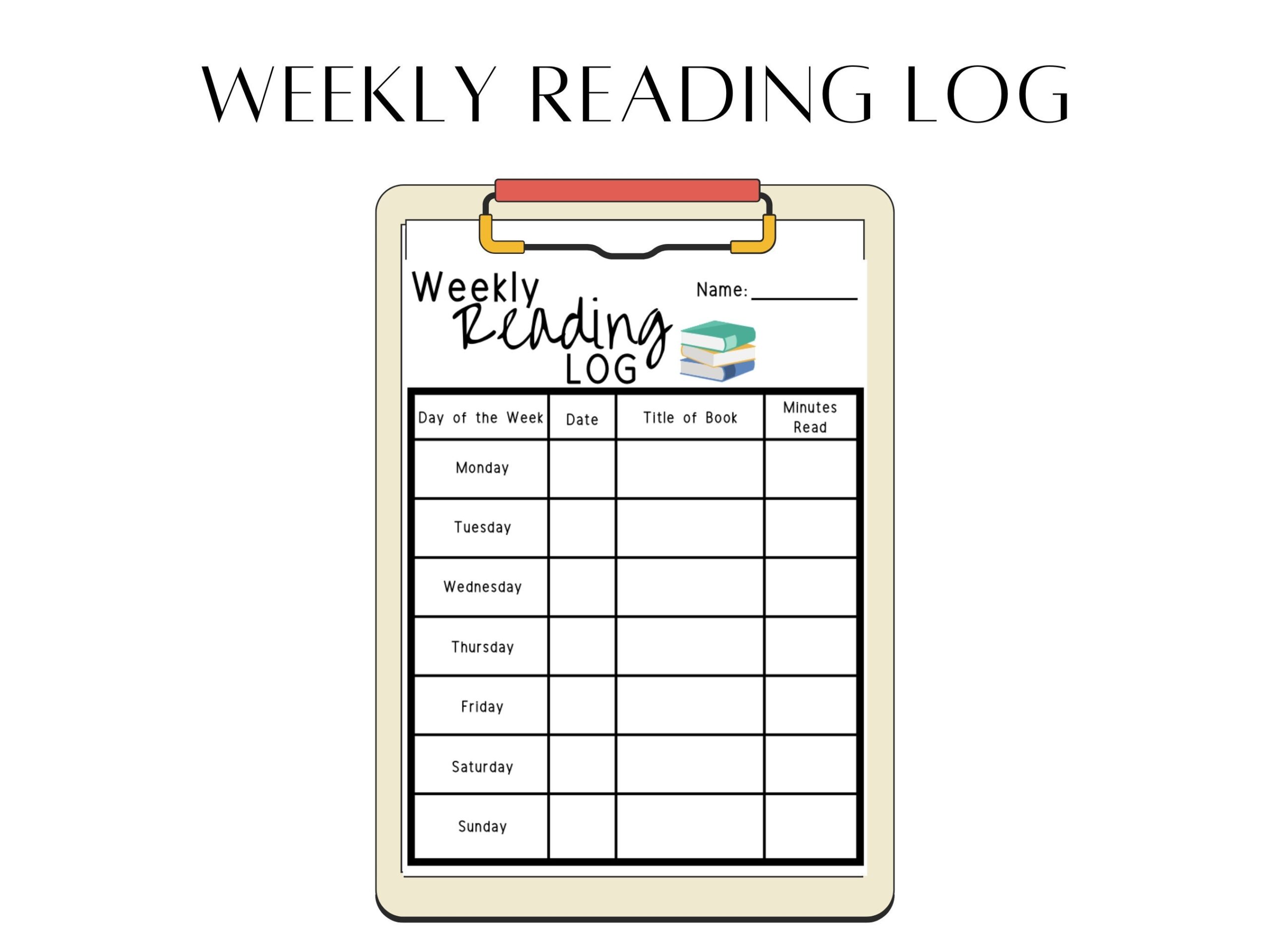 Weekly Reading Log Reading Worksheet Reading Log Printable Etsy