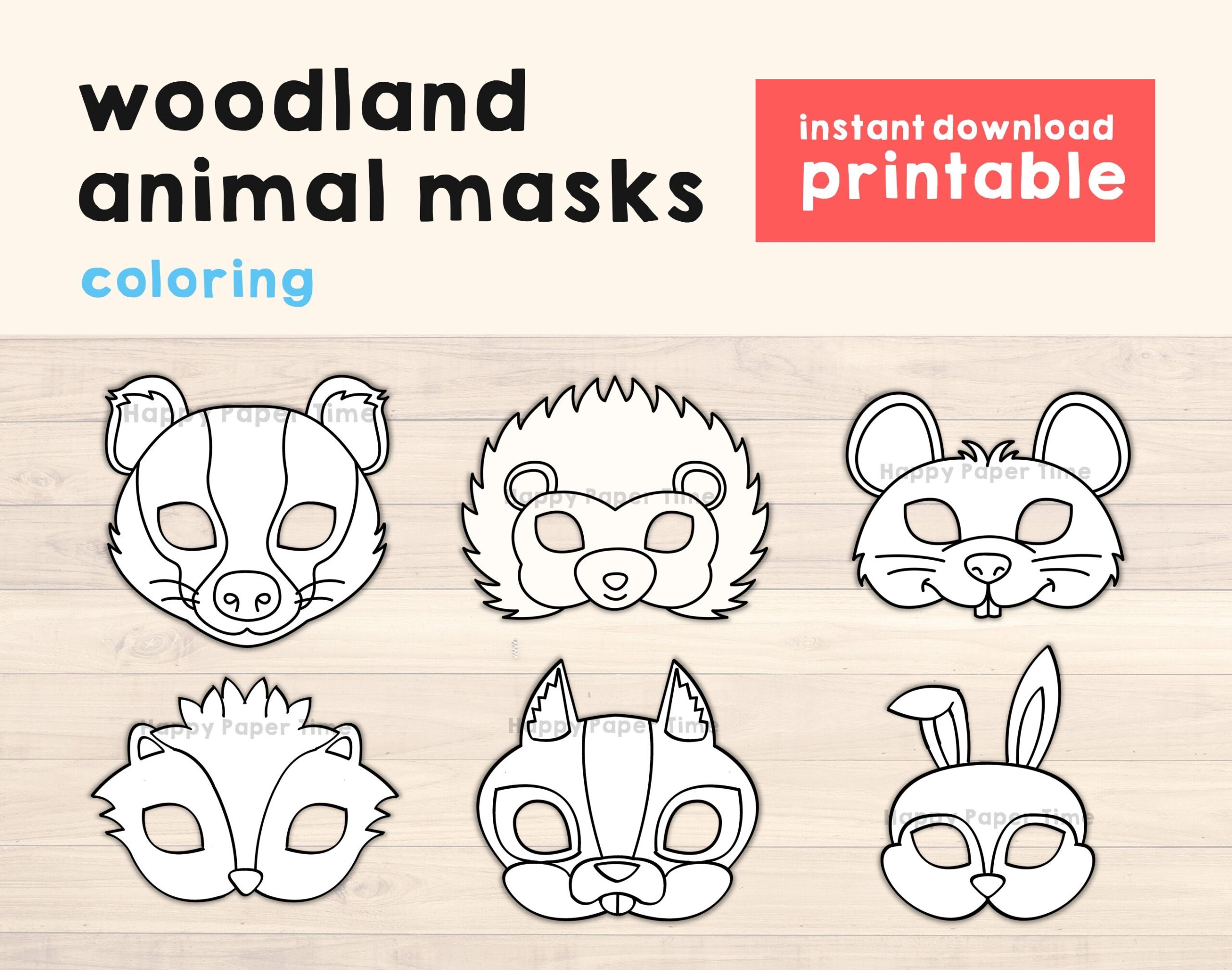 Woodland Animal Masks Template Pdf Crafting Kid Party Favor 