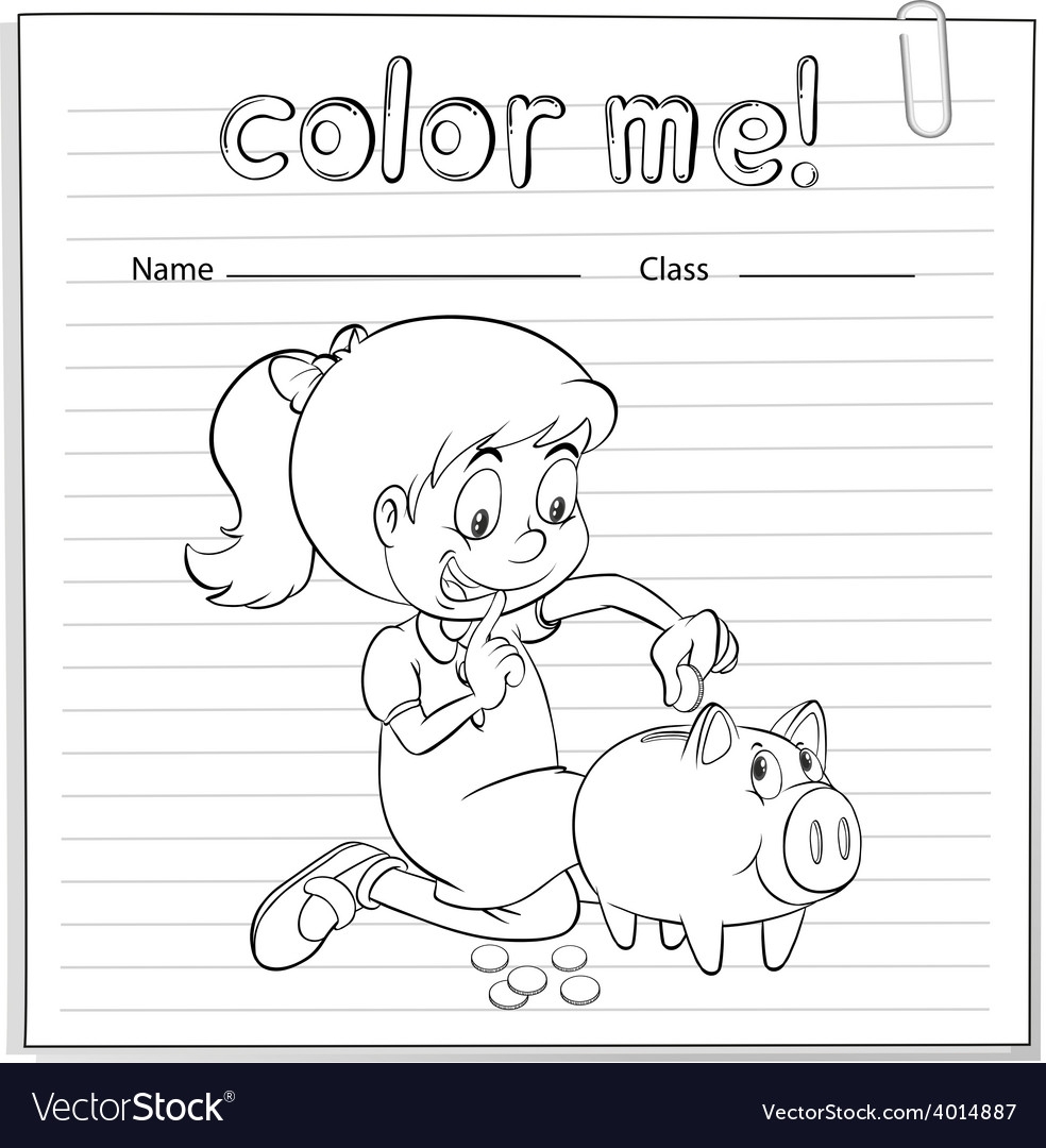 Worksheet Showing A Thrifty Girl Royalty Free Vector Image