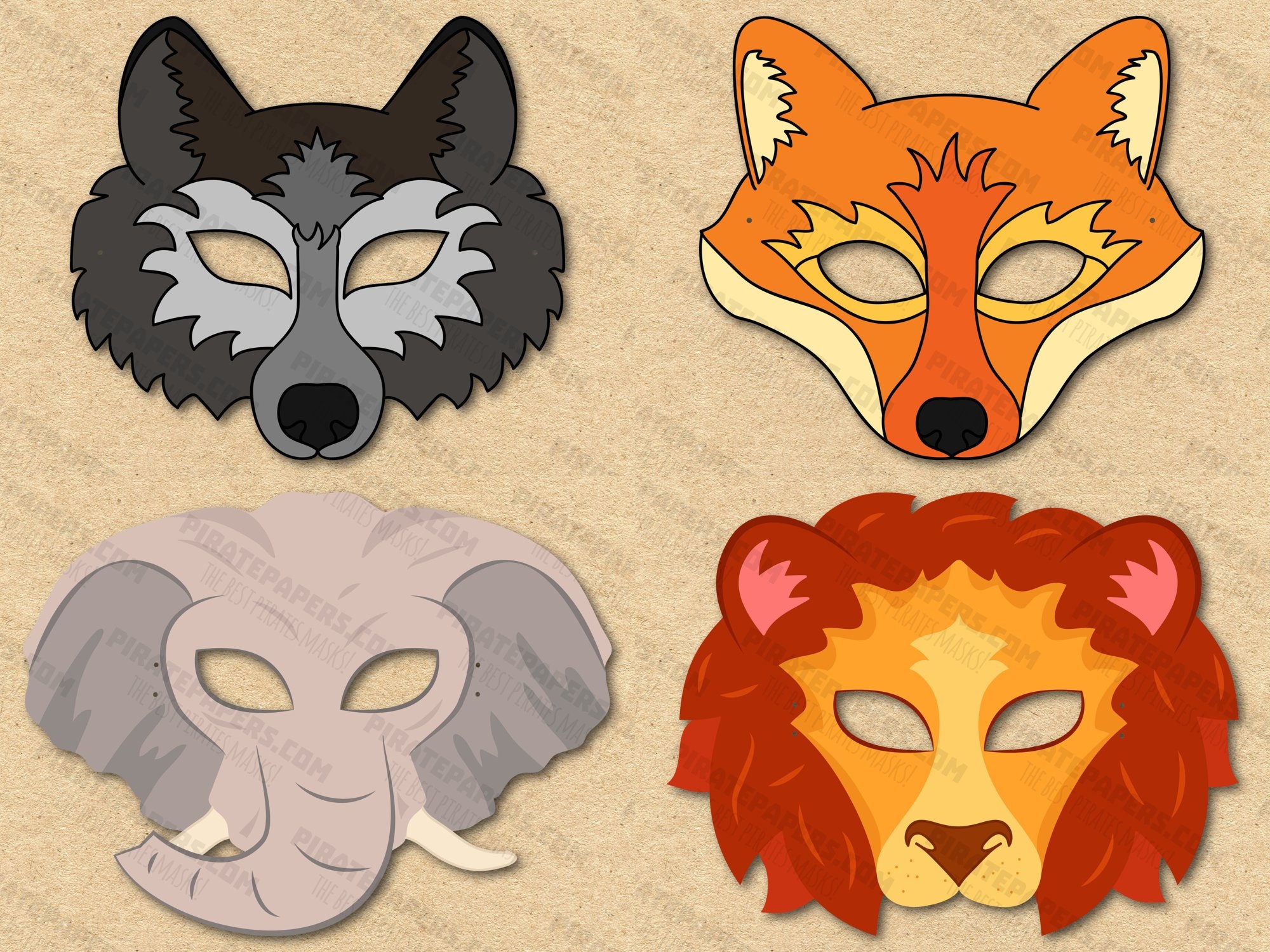 Zoo Animals Masks Printable Elephant Wolf Fox Lion Paper DIY Kids Adults PDF Template Instant Download Halloween Birthdays Costumes Etsy
